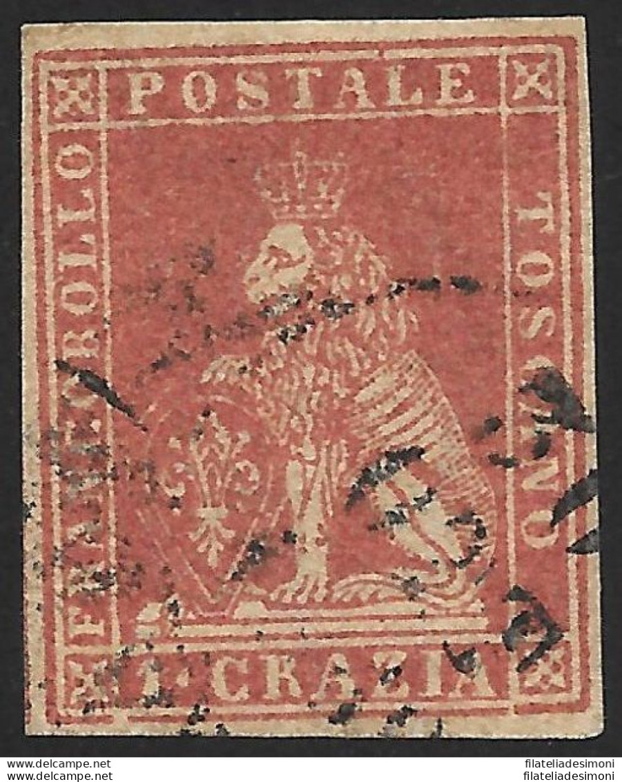 1857 TOSCANA, N° 12  1crazia Carminio USATO Firme Di Garanzia - Toscane