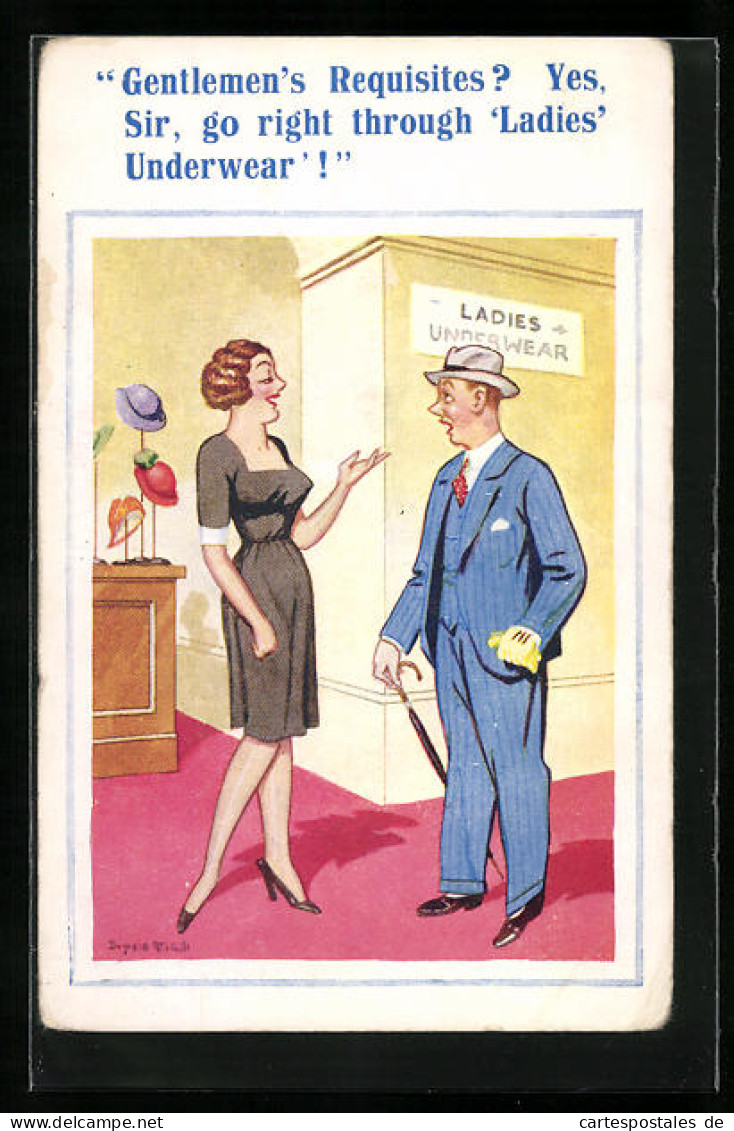 Künstler-AK Donald McGill: Gentlemen`s Requisites?  - Mc Gill, Donald