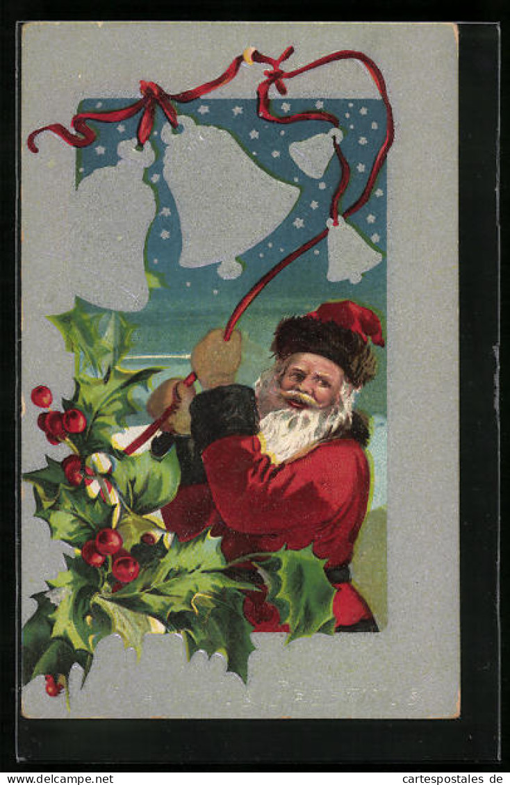 Präge-AK Der Weihnachtsmann Läutet Glocken  - Santa Claus