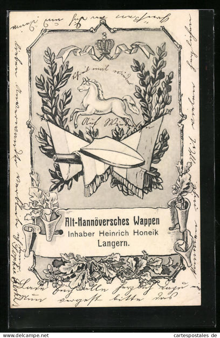 AK Alt-Hannöversches Wappen, Inhaber Heinrich Honeik, Langern  - Genealogy