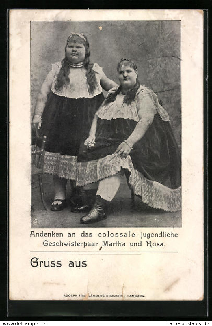 AK Andenken An Das Colossale Jugendliche Geschwisterpaar Martha Und Rosa  - Other & Unclassified