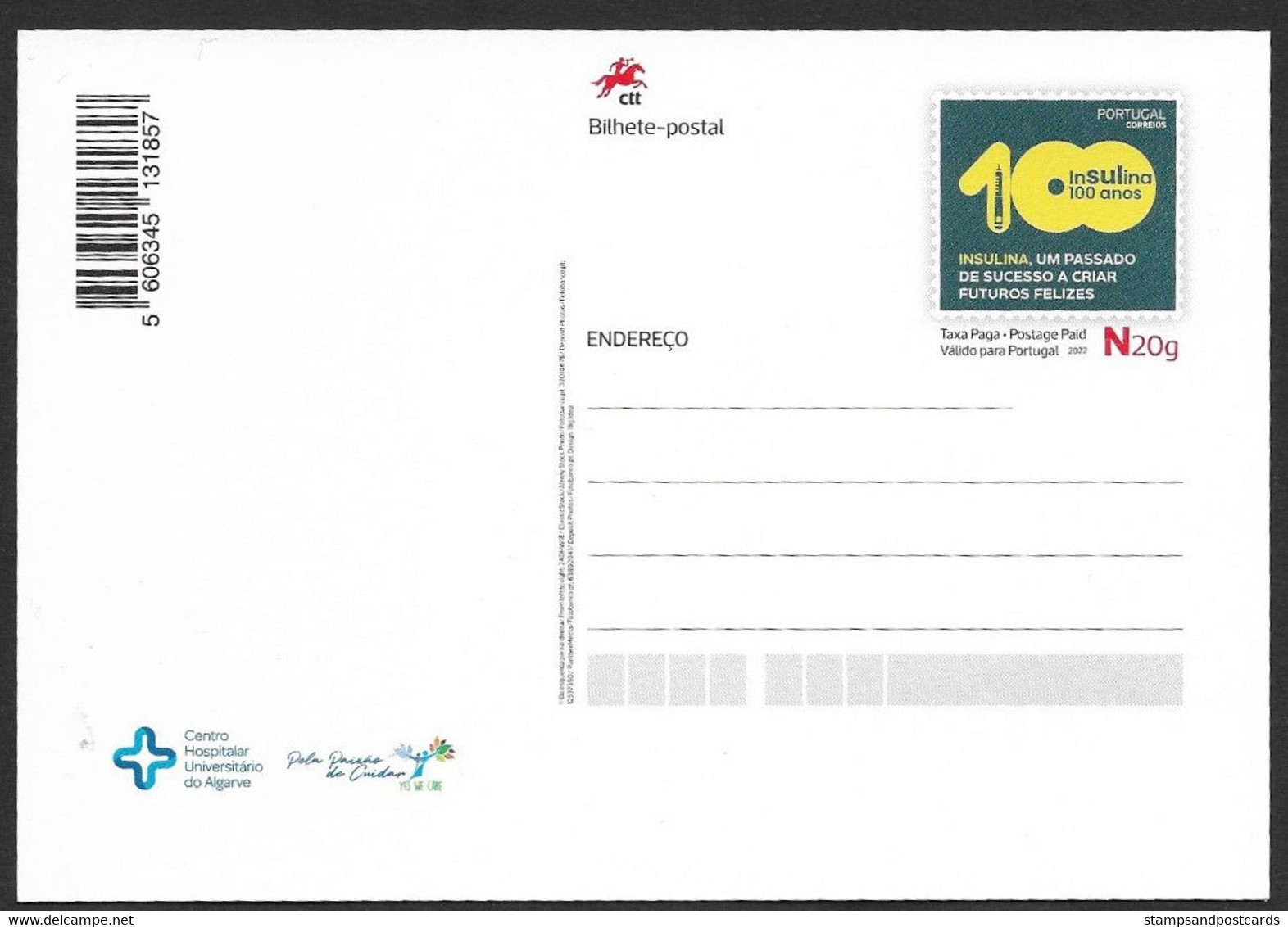 Portugal Carte Entier Postal 2022 Insuline 100 Ans Diabètes Santé Médecine Stationery Insulin 100 Years Diabetes Health - Pharmazie