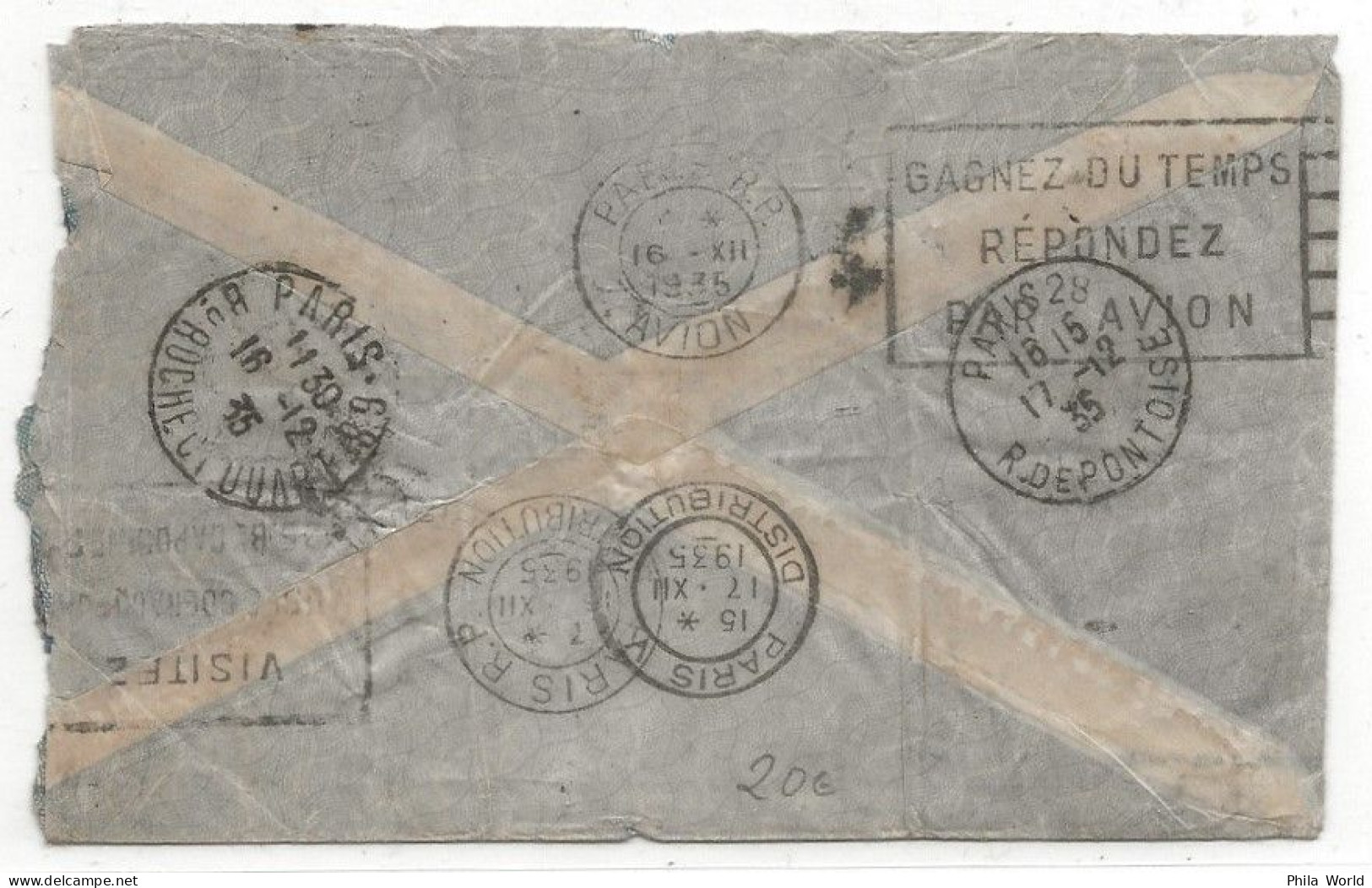 AIR FRANCE 1935 Lettre Par Avion BRESIL FRANCE Paris Via NATAL Taxe Poste Restante 30c Air Mail Cover Airmail - Storia Postale