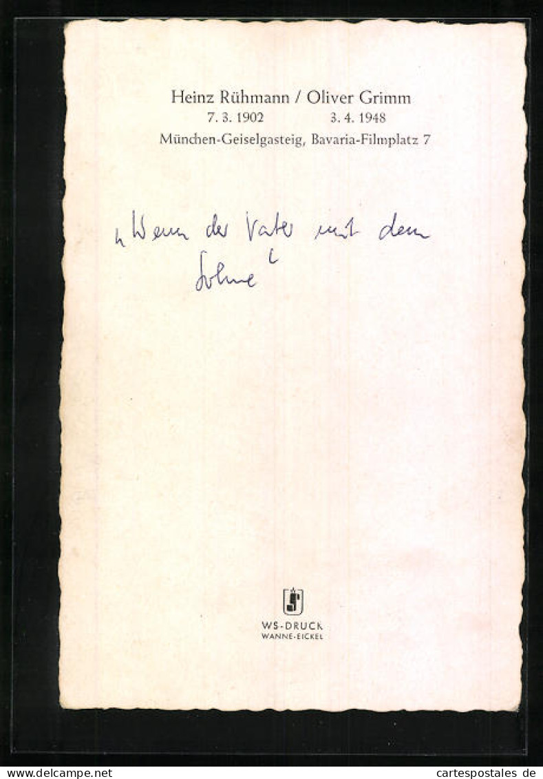 AK Schauspieler Heinz Rühmann Und Oliver Grimm In Einer Filmaufnahme  - Actores