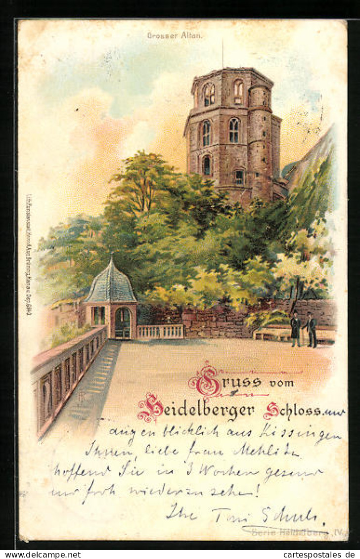 Lithographie Heidelberg, Schloss, Grosser Altan  - Heidelberg