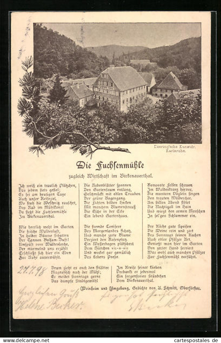 AK Weinheim /Bergstrasse, Gasthaus Fuchsenmühle Im Birkenauerthal  - Weinheim