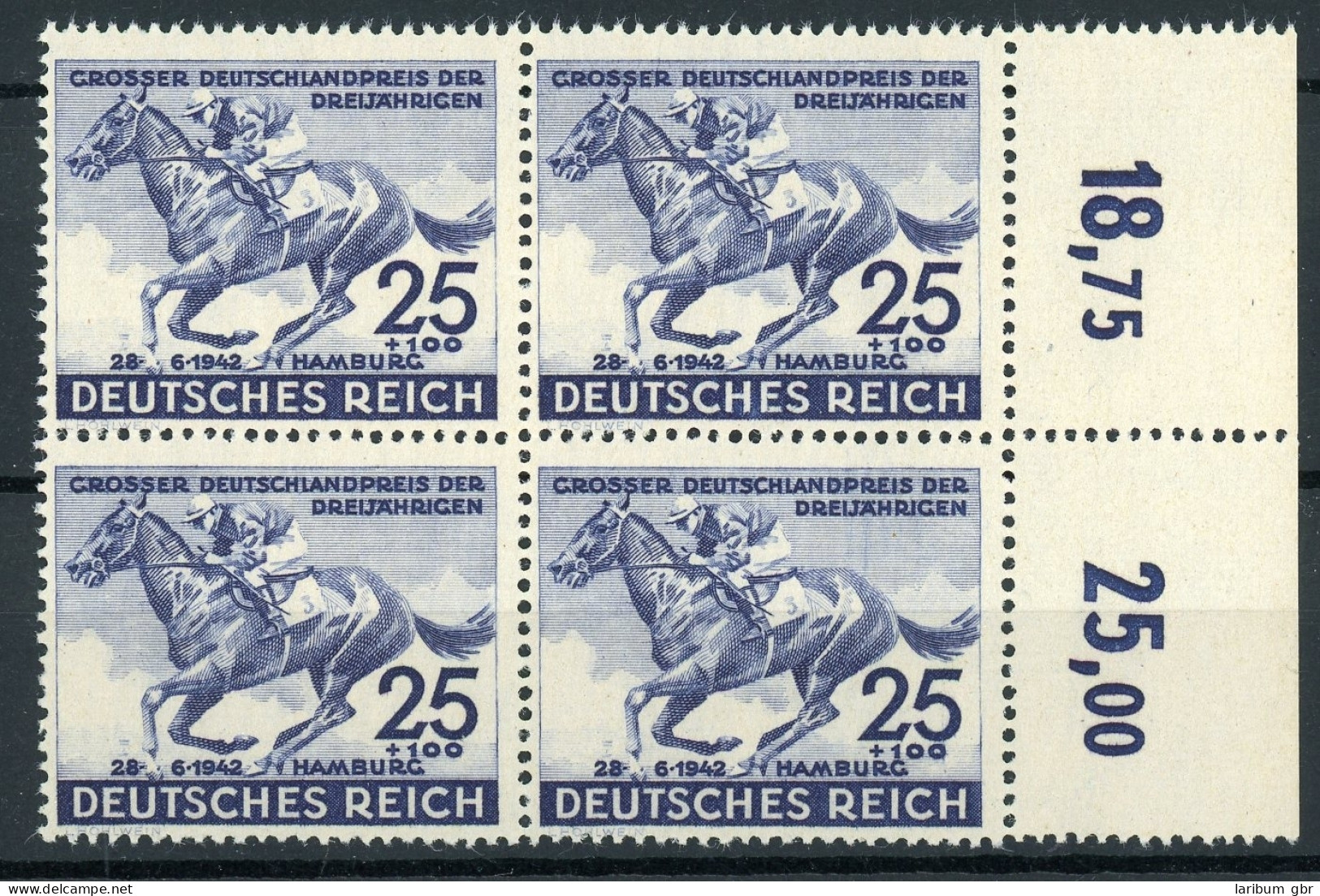 Deutsches Reich 4er Block 814 Postfrisch Bogenrand Rechts #HS030 - Otros & Sin Clasificación