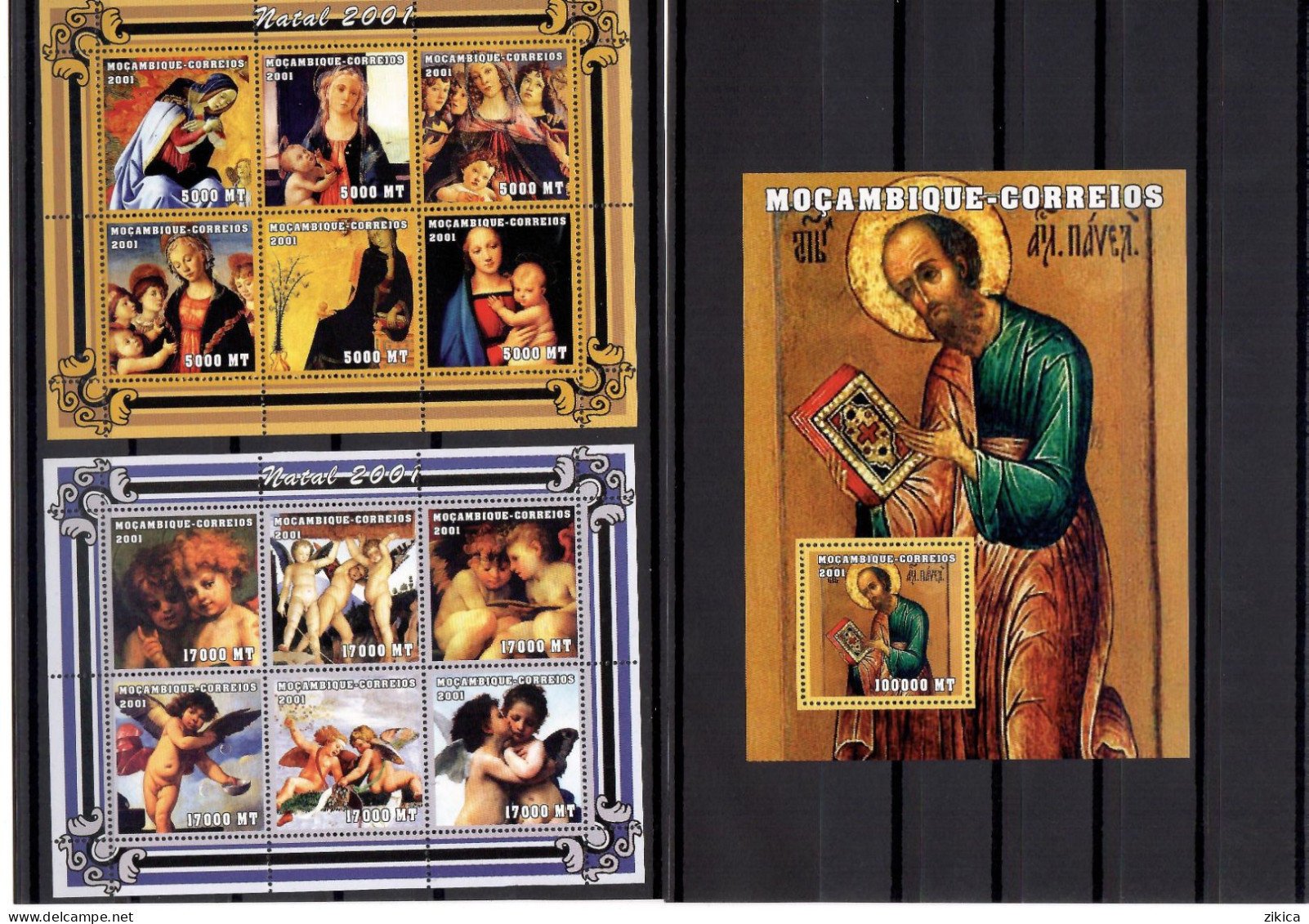 Africa > Mozambique 2001 - Art,Painting 3 S/S - MNH**.angels,Paul The Apostle,Saint Paul,Natal - Mozambique