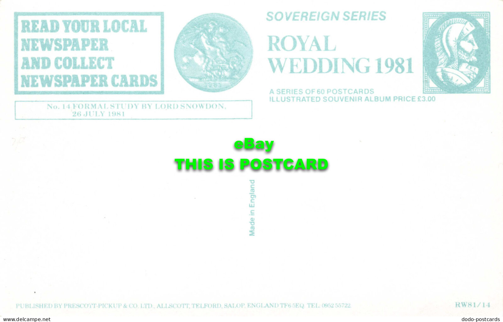 R575008 No. 14. Formal Study By Lord Snowdon. 1981. Sovereign Series. Royal Wedd - World