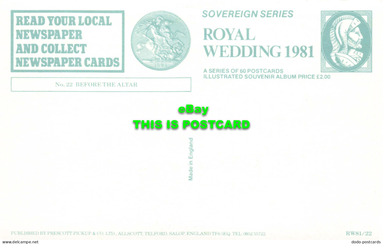 R575009 No. 22. Before Altar. Sovereign Series. Royal Wedding 1981. Prescott Pic - Welt