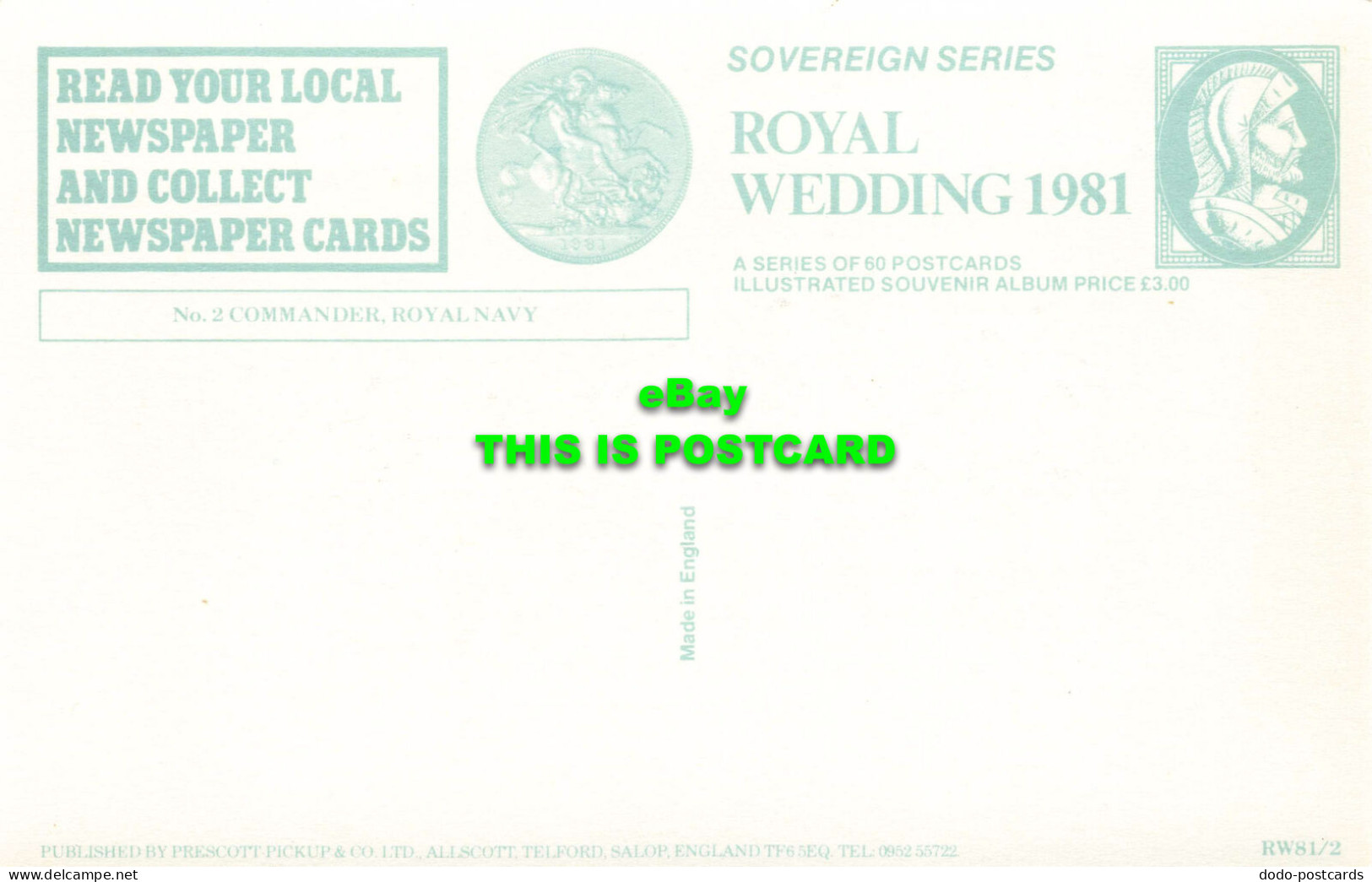 R575011 No. 2. Commander. Royal Navy. Sovereign Series. Royal Wedding 1981. Pres - World