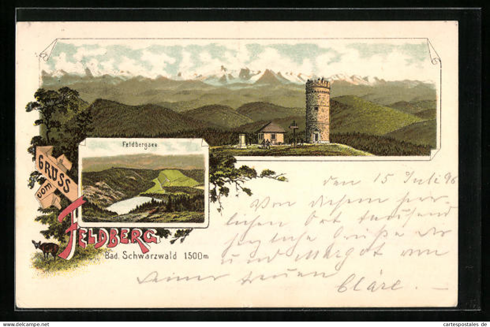 Vorläufer-Lithographie Feldberg /Schwarzwald, 1895, Aussichtsturm, Talblick Auf Den Feldbergsee  - Feldberg