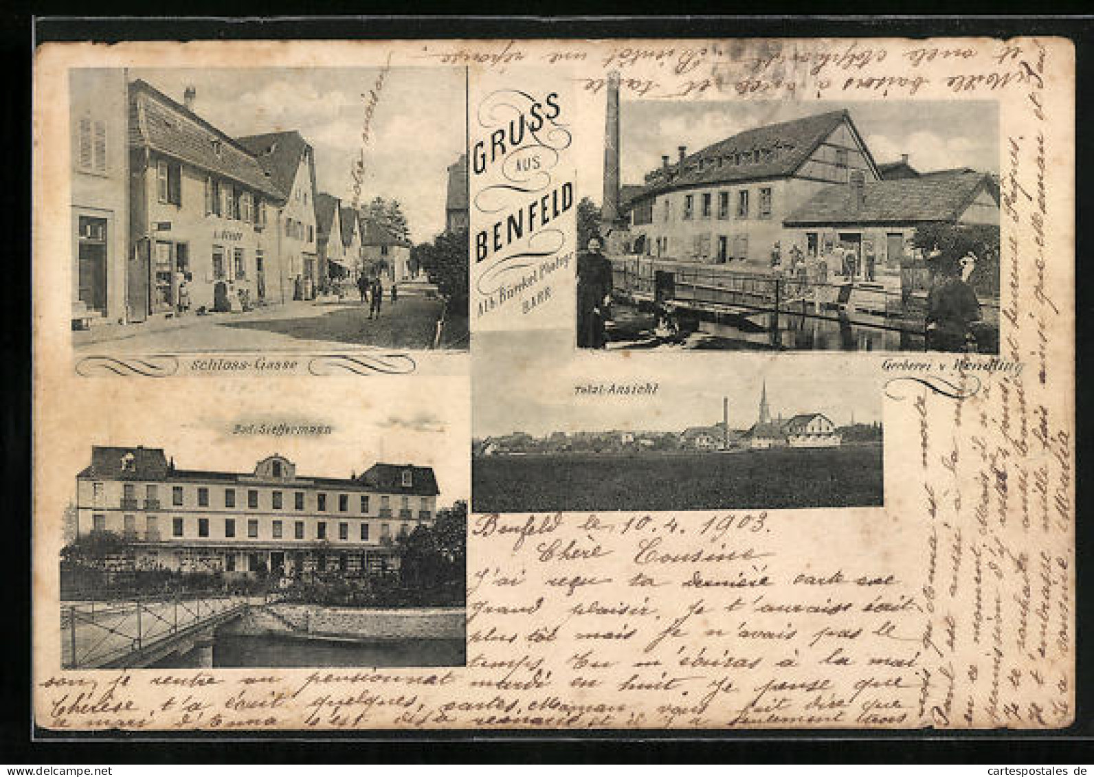 CPA Benfeld, Vue De La Rue Der Château-Gasse, Gerberei V. Wendling, Bad Sieffermann  - Benfeld