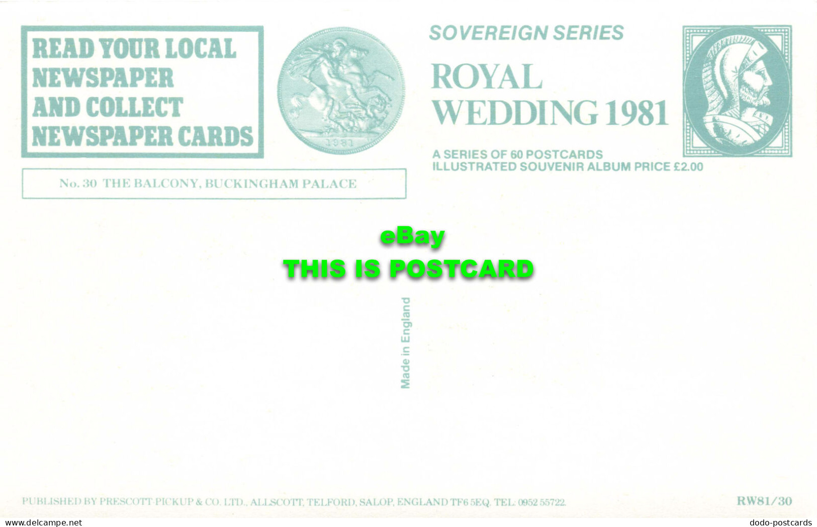 R575039 No. 30. Balcony. Buckingham Palace. Sovereign Series. Royal Wedding 1981 - World