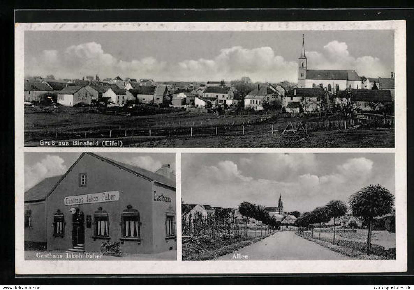 AK Binsfeld /Eifel, Gasthaus Jakob Faber, Allee, Ortsansicht  - Autres & Non Classés