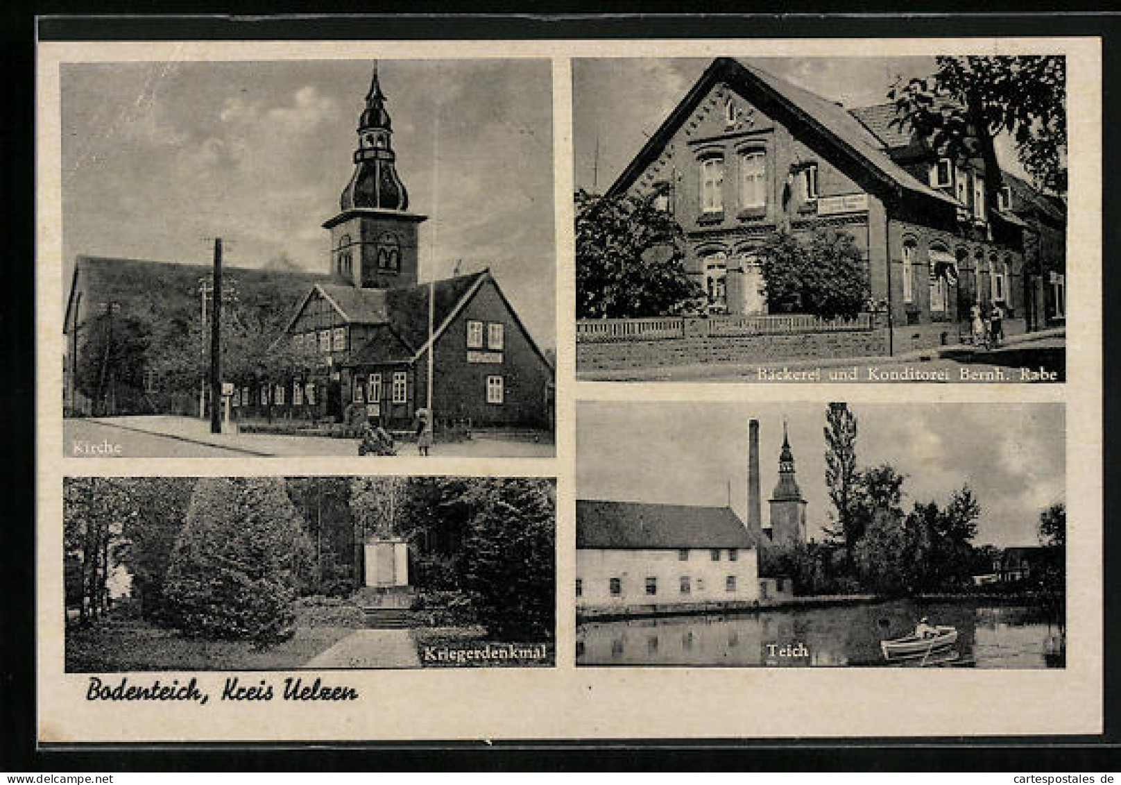 AK Bodenteich / Kr. Uelzen, Cafe Und Konditorei Bernh. Rabe, Kirche, Kriegerdenkmal  - Other & Unclassified