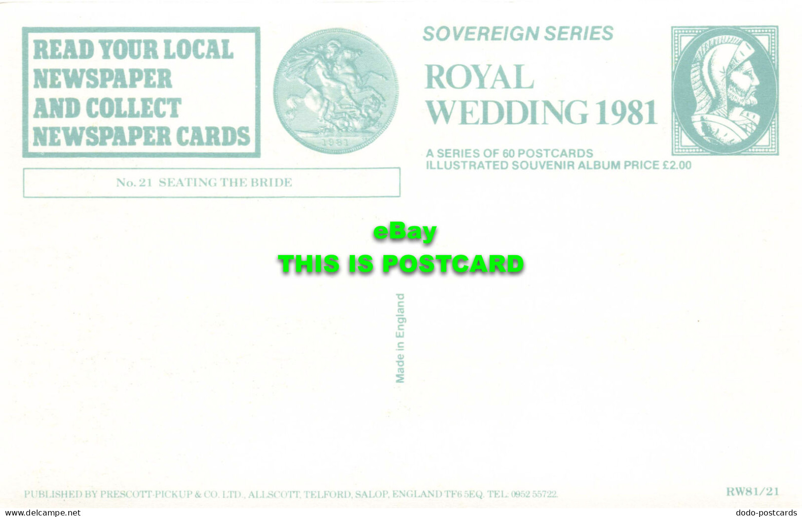 R575043 No. 21. Seating Bride. Sovereign Series. Royal Wedding 1981. Prescott Pi - World