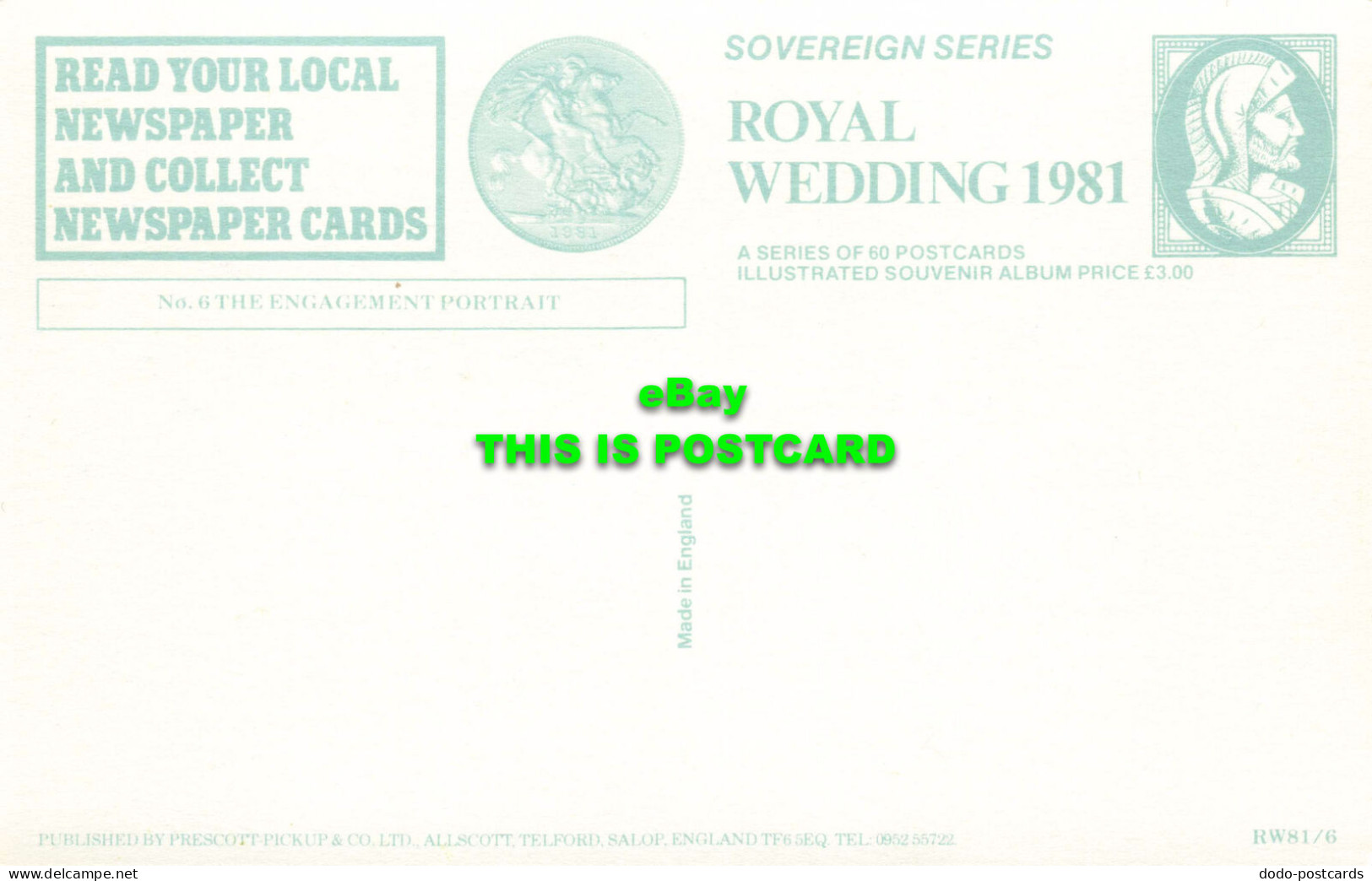 R575045 No. 6. Engagement Portrait. Sovereign Series. Royal Wedding 1981. Presco - World