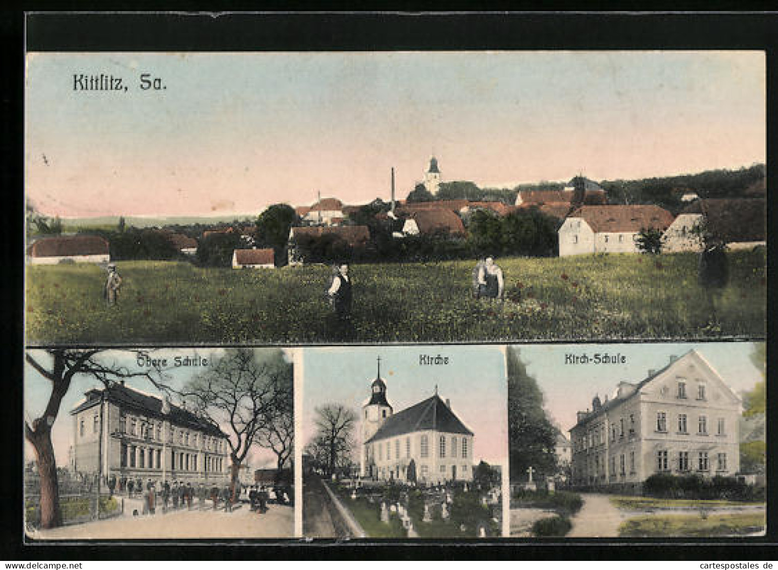 AK Kittlitz / Sa., Obere Schule, Kirche, Kirch-Schule  - Other & Unclassified