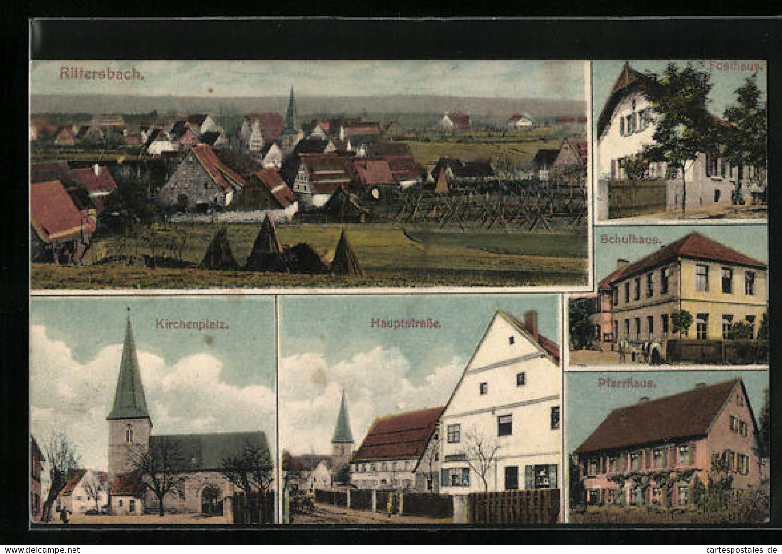 AK Rittersbach, Kirchenplatz, Forsthaus, Schulhaus  - Caza