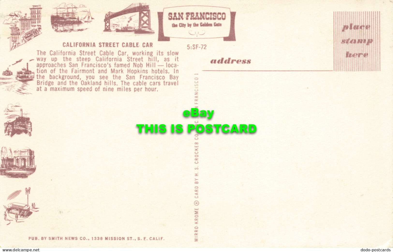 R574738 California Street Cable Car. Smith News. Mirro Krome. H. S. Crocker. San - Monde