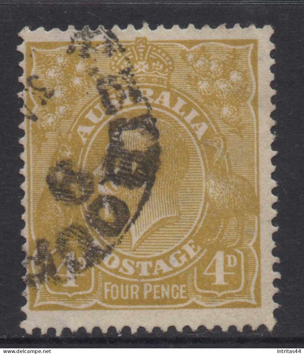 AUSTRALIA 1924-25 4d OLIVE - YELLOW KGV STAMP  PERF.14 1st.WMK SG.80 VFU - Used Stamps