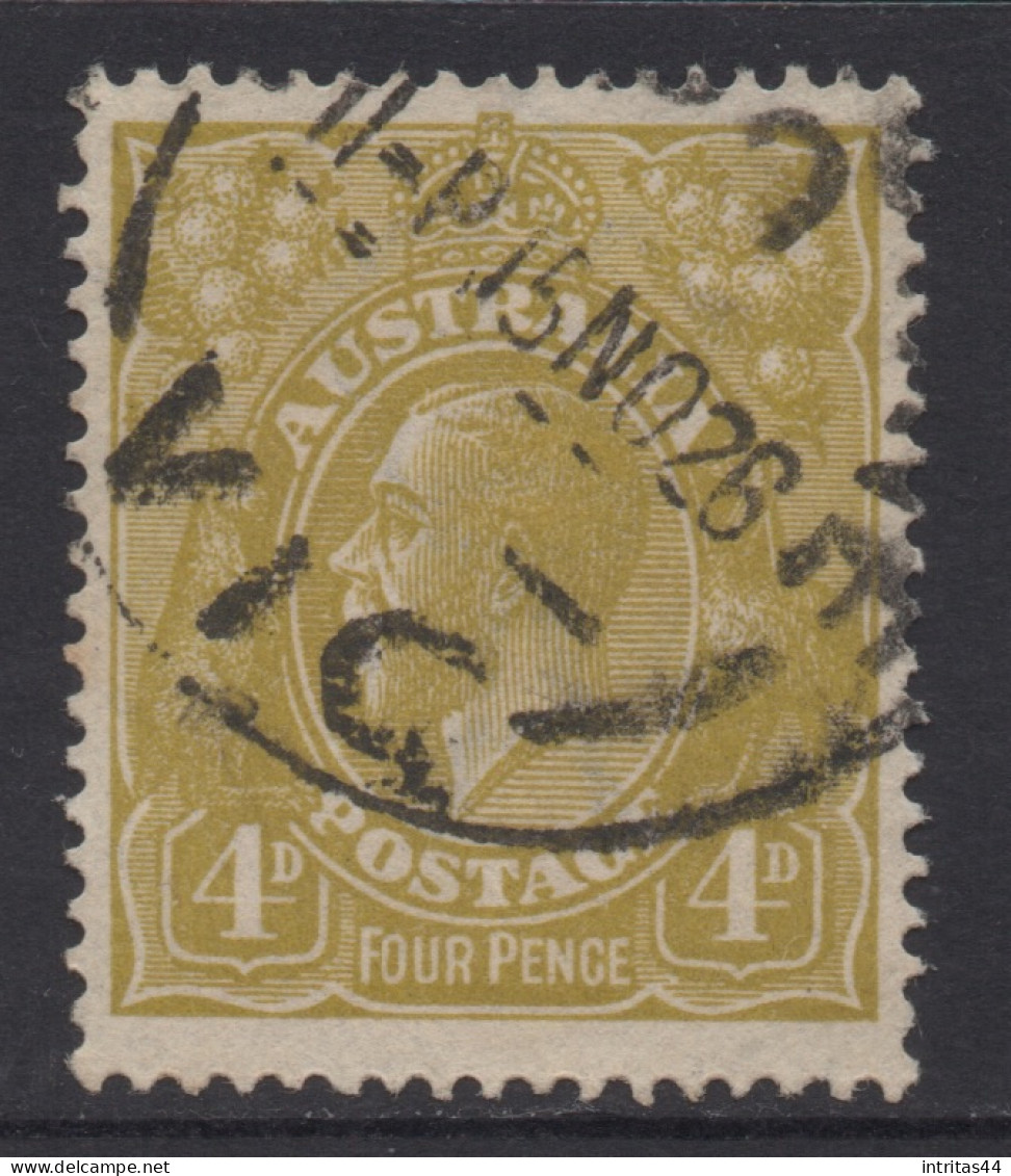AUSTRALIA 1924-25 4d OLIVE - YELLOW KGV STAMP  PERF.14 1st.WMK SG.80 VFU - Used Stamps