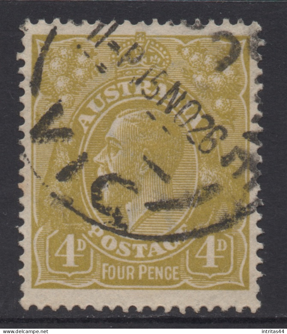 AUSTRALIA 1924-25 4d OLIVE - YELLOW KGV STAMP  PERF.14 1st.WMK SG.80 VFU - Oblitérés