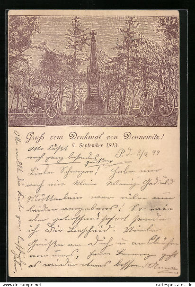 Lithographie Dennewitz, Denkmal Der Schlacht Vom 6. September 1813  - Andere & Zonder Classificatie