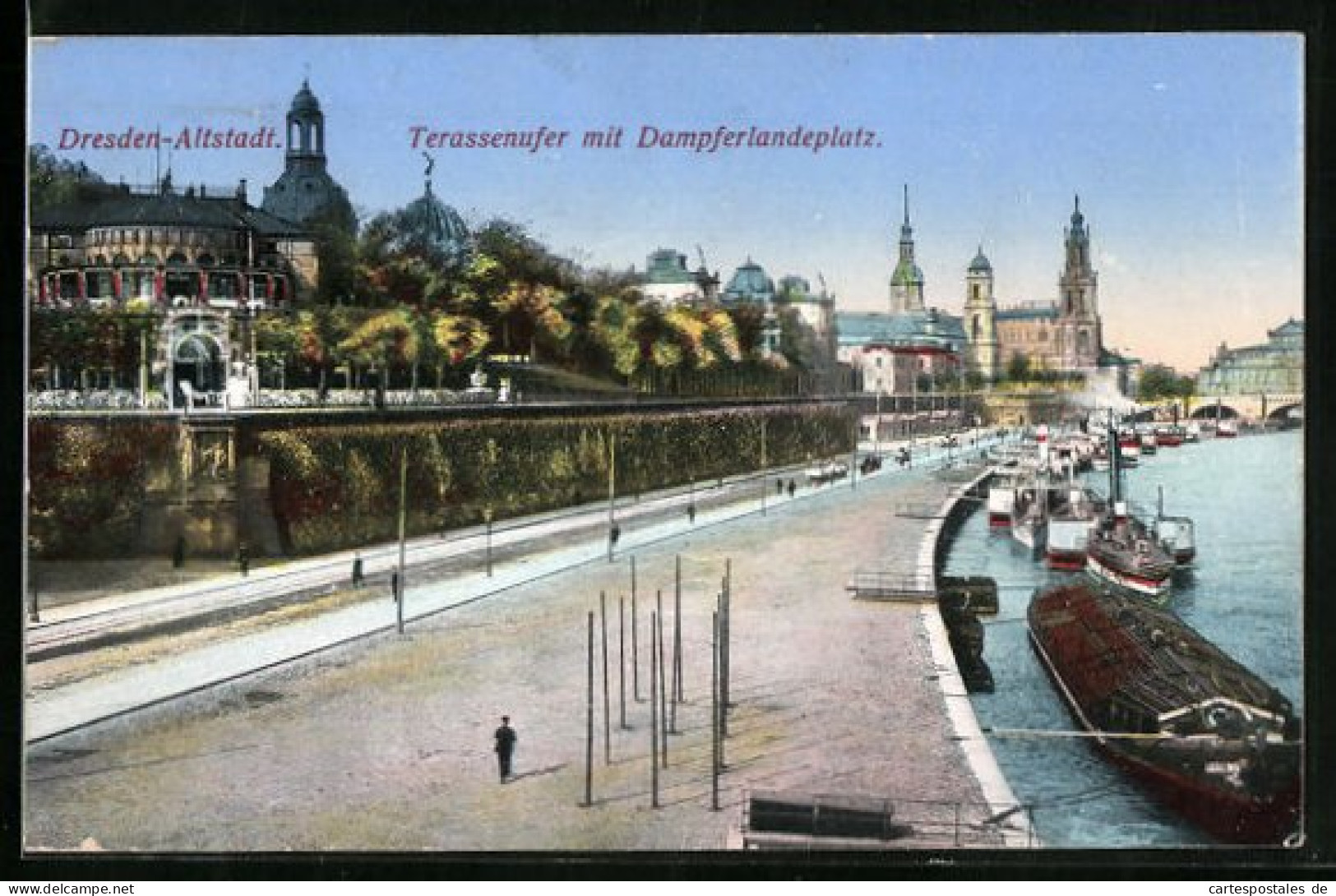AK Dresden-Altstadt, Terrassenufer Mit Dampferlandeplatz  - Dresden