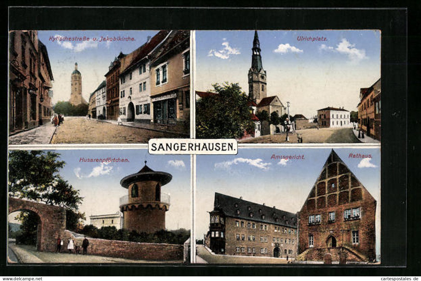 AK Sangerhausen, Kylische Strasse Mit Jakobikirche, Ulrichplatz, Husarenpförtchen, Amtsgericht Und Rathaus  - Sangerhausen