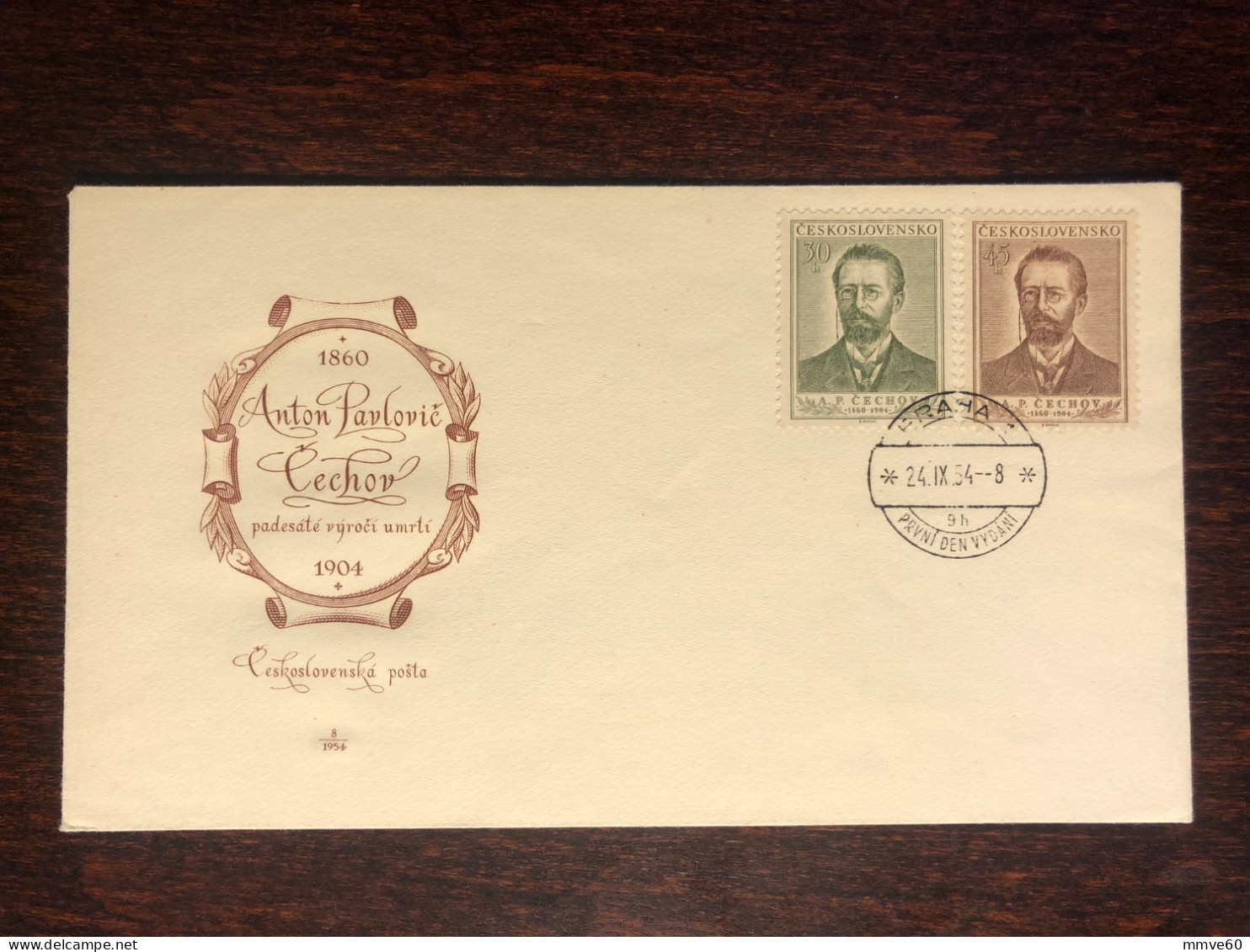 CZECHOSLOVAKIA FDC COVER 1954 YEAR CHEKHOV DOCTOR WRITER HEALTH MEDICINE STAMPS - FDC