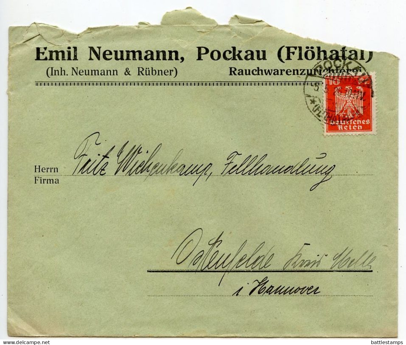 Germany 1926 Cover W/ Invoice & Zahlkarte; Pockau (Flöhatal), Emil Neumann, Rauchwarenzurichterei; 10pf. German Eagle - Brieven En Documenten