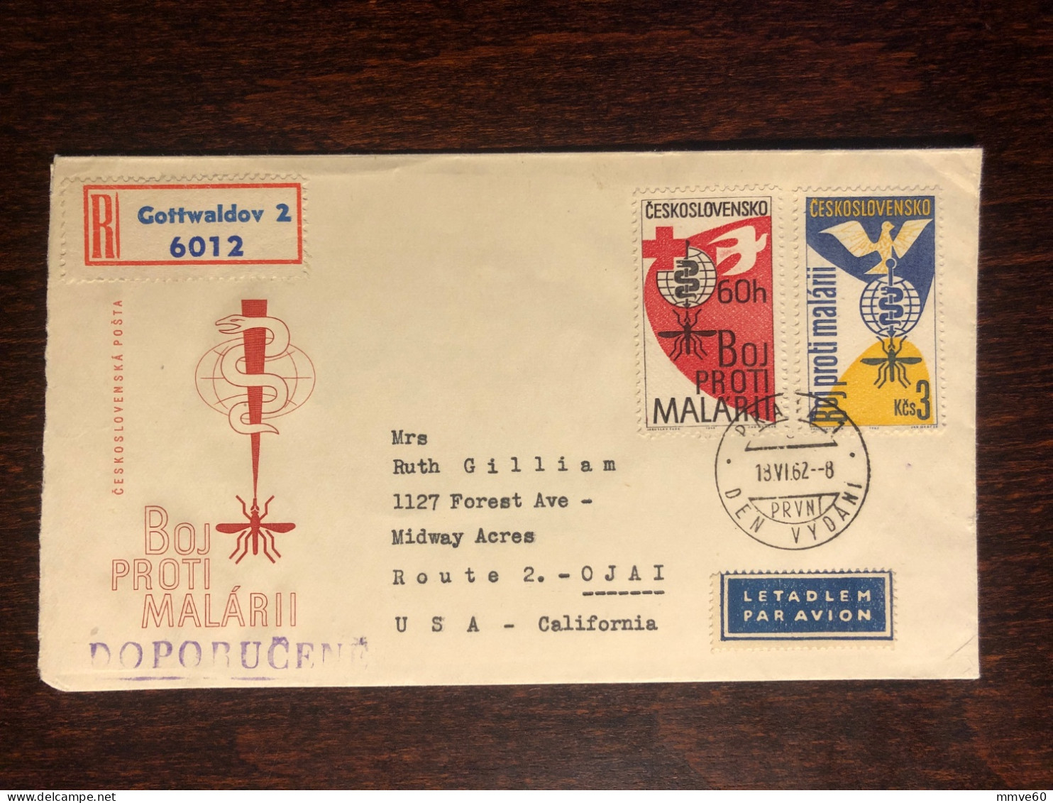 CZECHOSLOVAKIA FDC COVER 1962 YEAR MALARIA HEALTH MEDICINE STAMPS - FDC