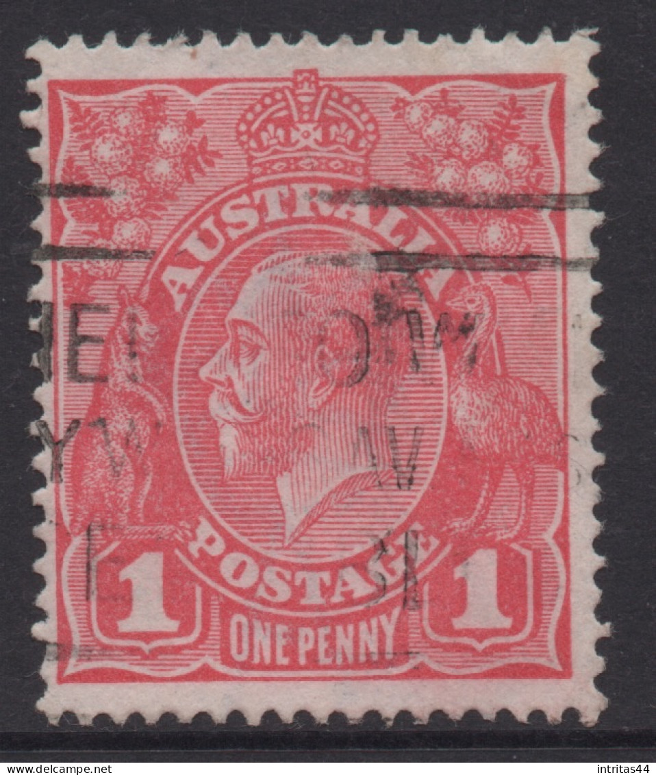 AUSTRALIA 1914-20 1d CARMINE-RED KGV STAMP  PERF.14.1/4 (LINE)  1st.WMK SG.21 VFU - Usados