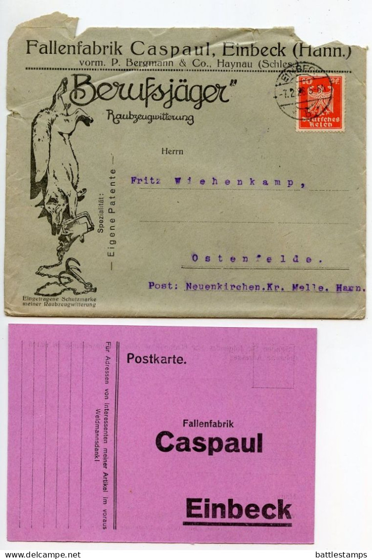 Germany 1926 Cover W/ Letter, Advert., Invoices, Etc.; Einbeck - Fallenfabrik Caspaul (Trap Factory); 10pf. German Eagle - Covers & Documents