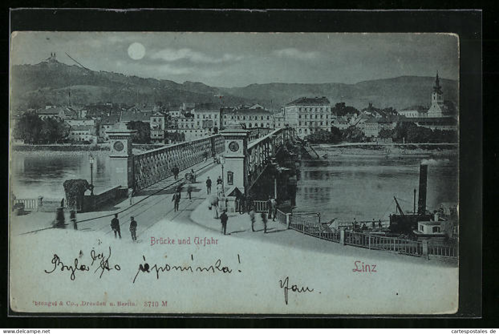 Mondschein-AK Linz A. D., Brücke Mit Blick Auf Urfahr  - Andere & Zonder Classificatie