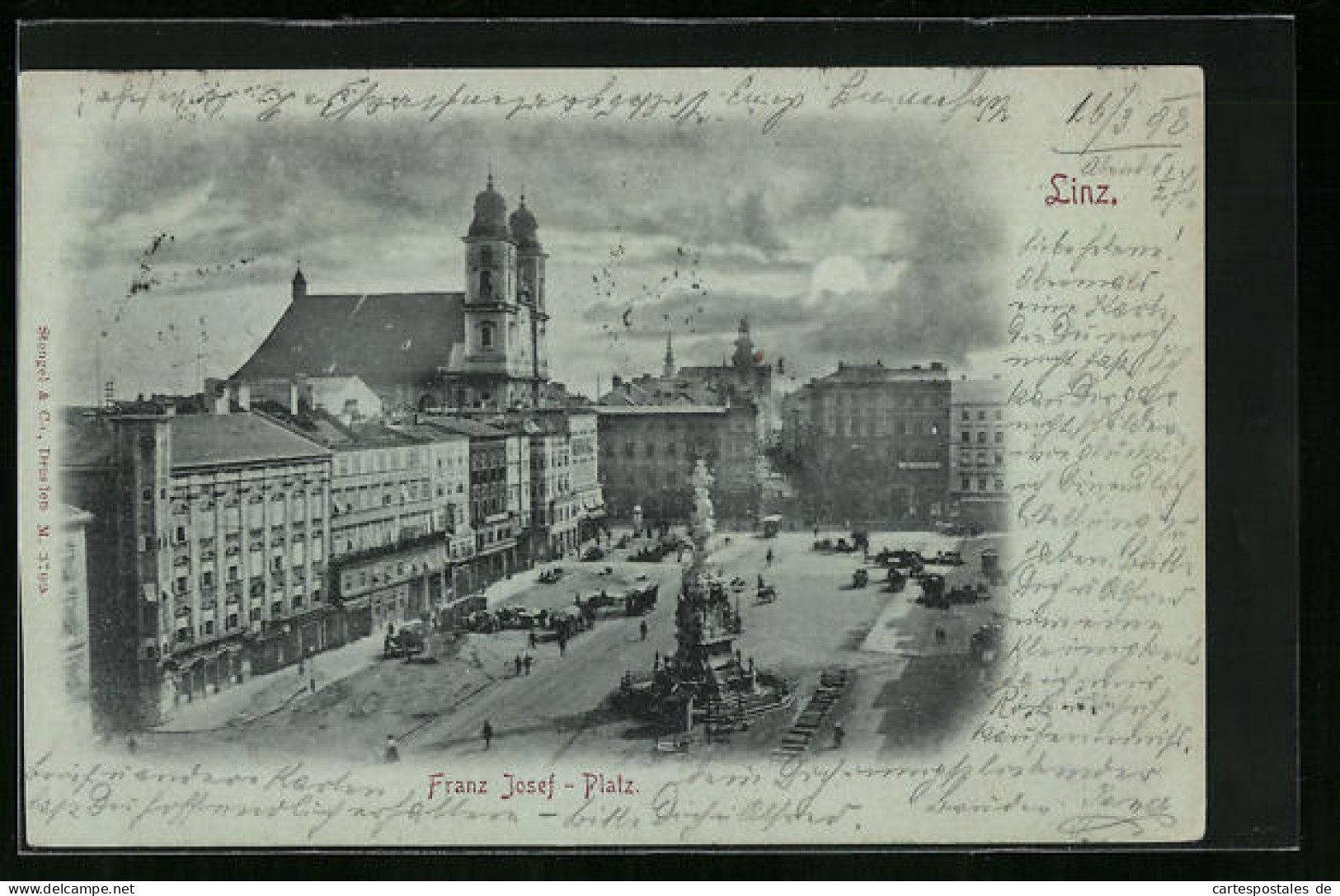 Mondschein-AK Linz A. D., Franz Josef-Platz  - Andere & Zonder Classificatie