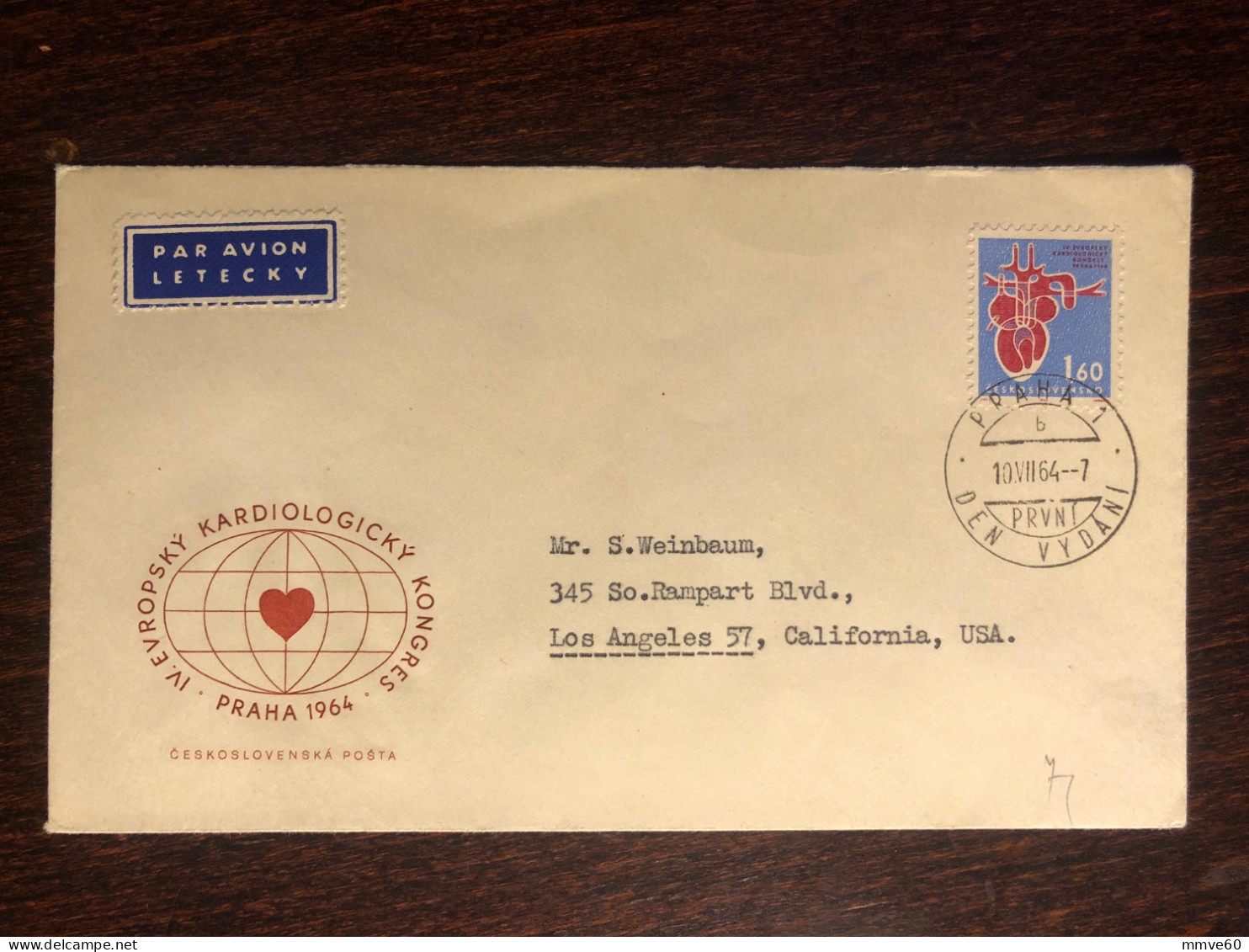 CZECHOSLOVAKIA FDC COVER 1964 YEAR CARDIOLOGY HEART HEALTH MEDICINE STAMPS - FDC