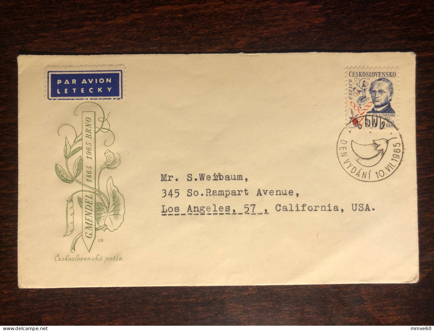 CZECHOSLOVAKIA FDC COVER 1965 YEAR MENDEL GENETIK HEALTH MEDICINE STAMPS - FDC