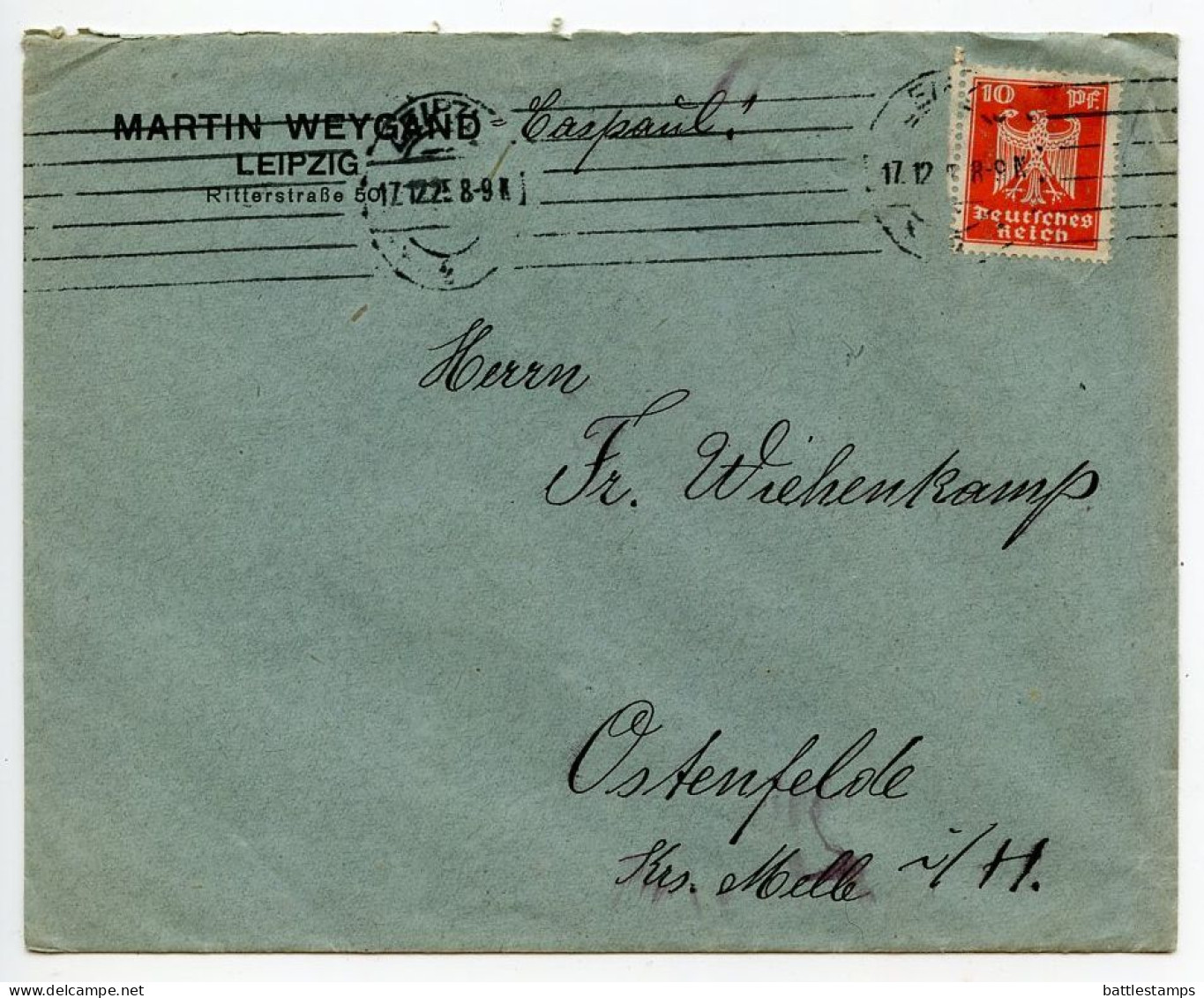Germany 1925 Cover & Invoice; Leipzig - Martin Weygand, Rauchwaren Felle Haute; 10pf. German Eagle - Covers & Documents