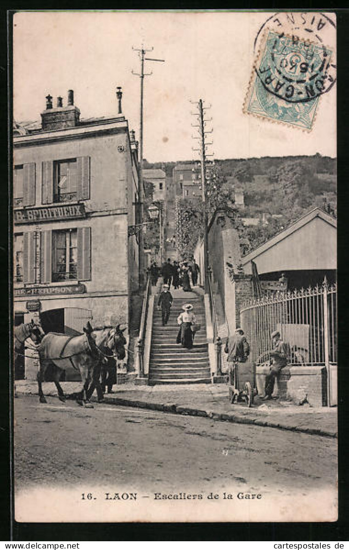 CPA Laon, Escaliers De La Gare  - Laon