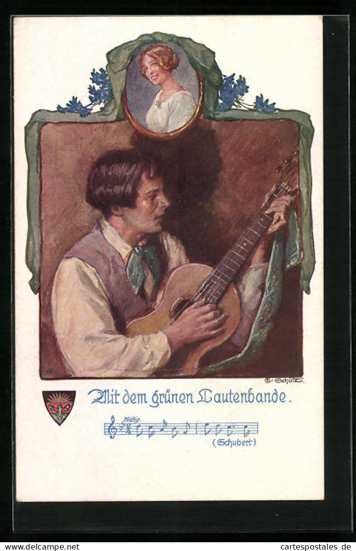 AK Deutscher Schulverein Nr. 696: Mit Dem Grünen Lautenbande, Schubert, Lied Mit Noten  - Weltkrieg 1914-18