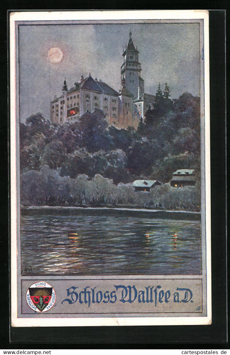 Künstler-AK Deutscher Schulverein Nr. 442: Wallsee A. D., Schloss Wallsee Bie Mondschein  - Weltkrieg 1914-18