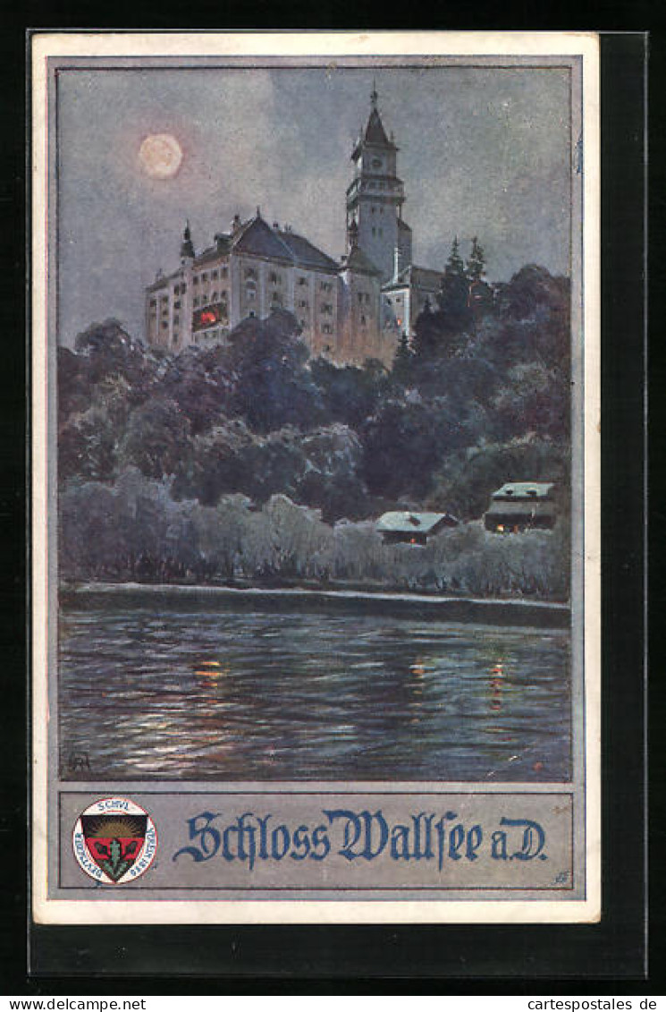 AK Deutscher Schulverein Nr. 442: Wallsee A. D., Schloss Wallsee Bei Mondschein  - Weltkrieg 1914-18