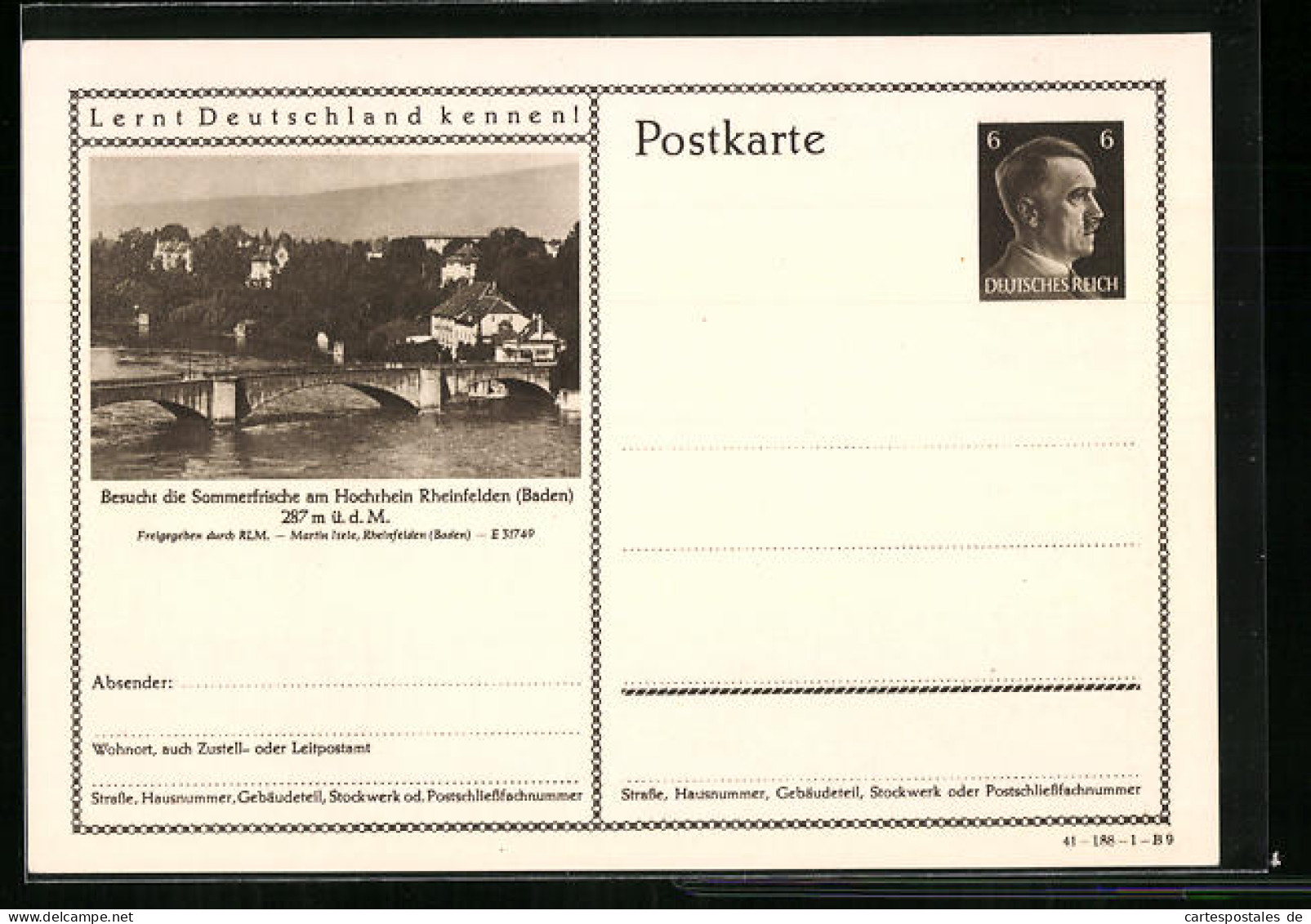 AK Rheinfelden /Baden, Rheinpartie Mit Brücke, Ganzsache Lernt Deutschland Kennen  - Briefkaarten