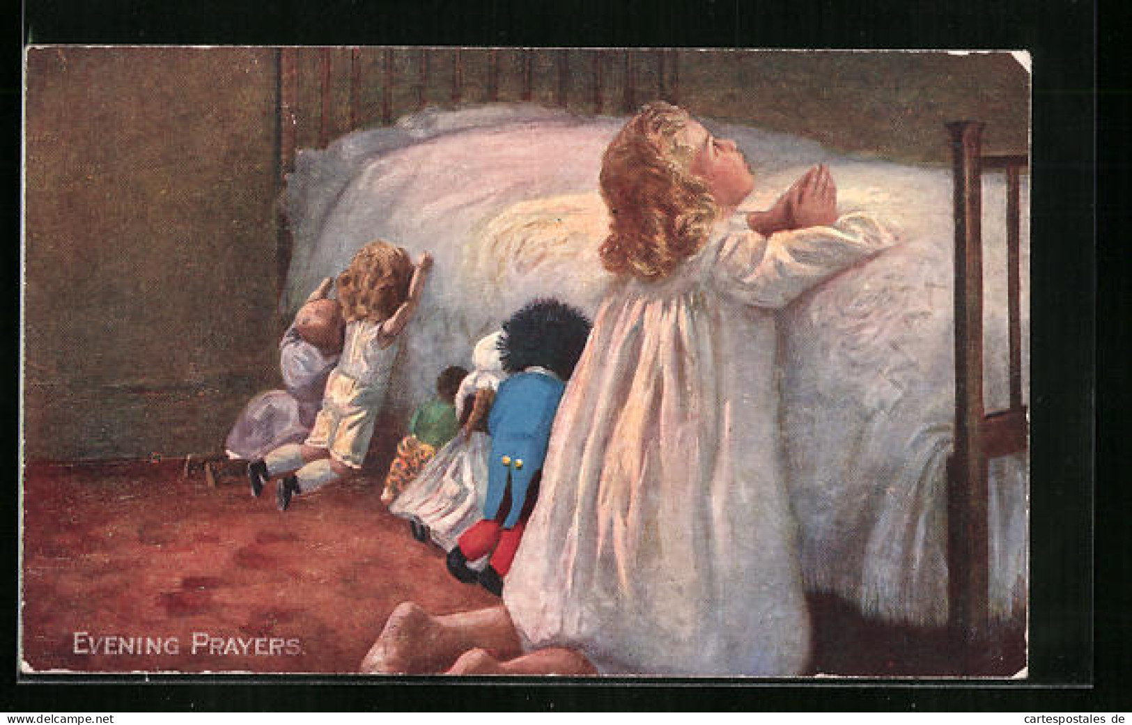 AK Evening Prayers, Betendes Mädchen Mit Puppen  - Usados