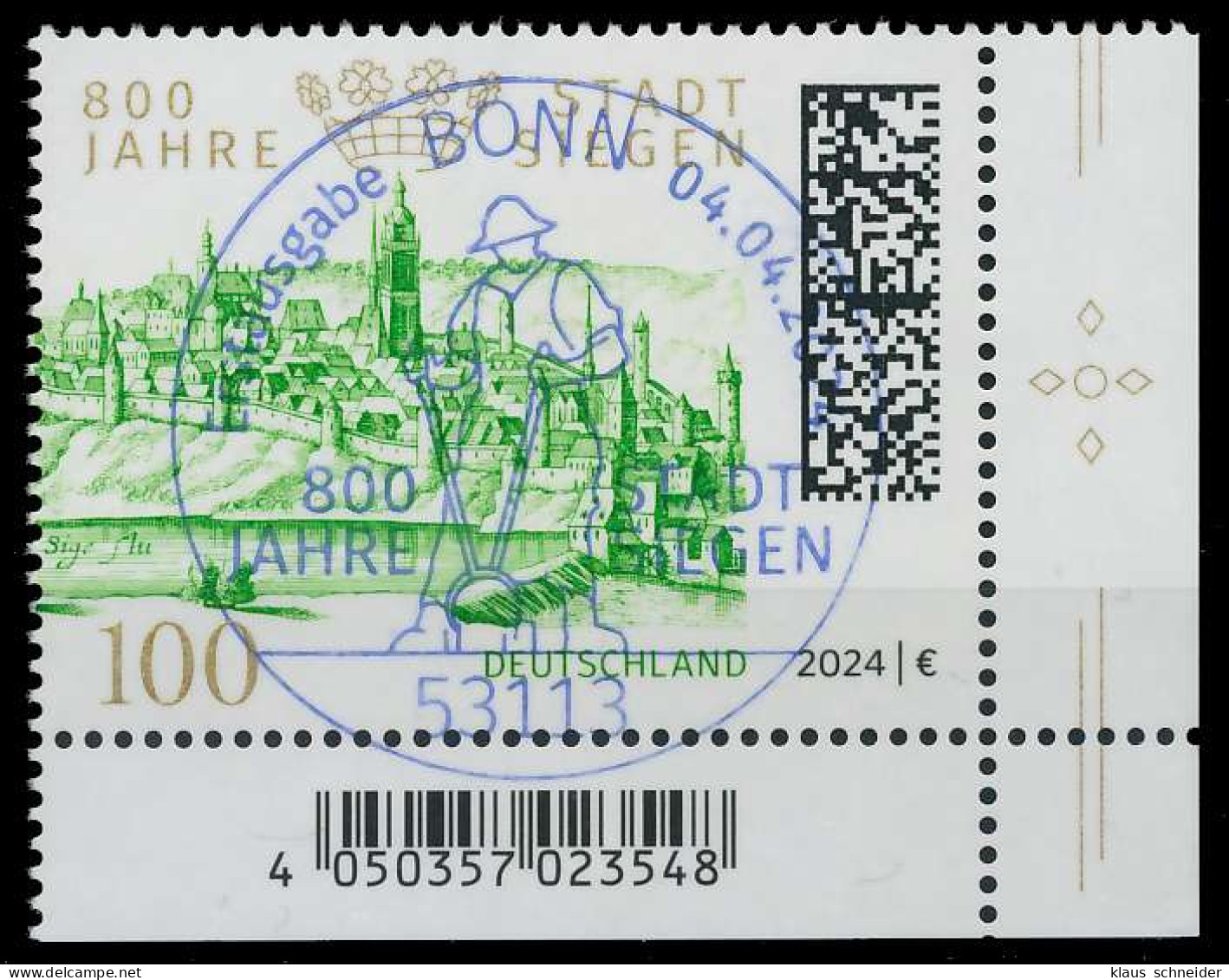 BRD BUND 2024 Nr 3823 ESST Zentrisch Gestempelt ECKE-URE X76B102 - Used Stamps
