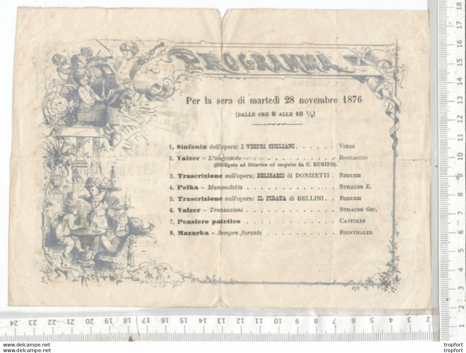 PK / RARE PROGRAMME 1876  FUMAGALLI CFE RESTORANTE BIFFI // CONCERT MUSIQUE // VERDI BOCCACCIO REDUZZI - Programma's