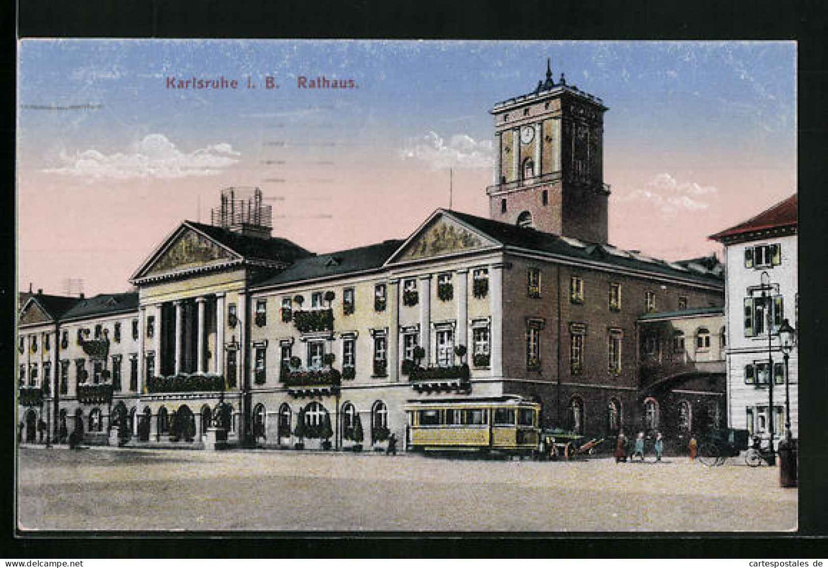 AK Karlsruhe, Strassenbahnverkehr Vor Dem Rathaus  - Tramways